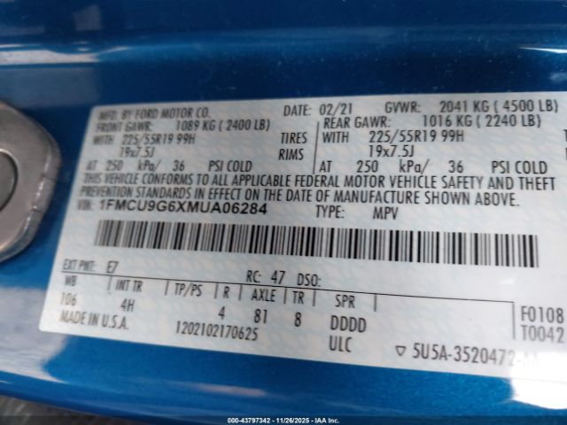 2021 FORD ESCAPE 1FMCU9G6XMUA06284 Photo 8