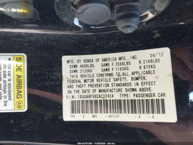 2012 ACURA TL 19UUA8F56CA032404 Photo 8