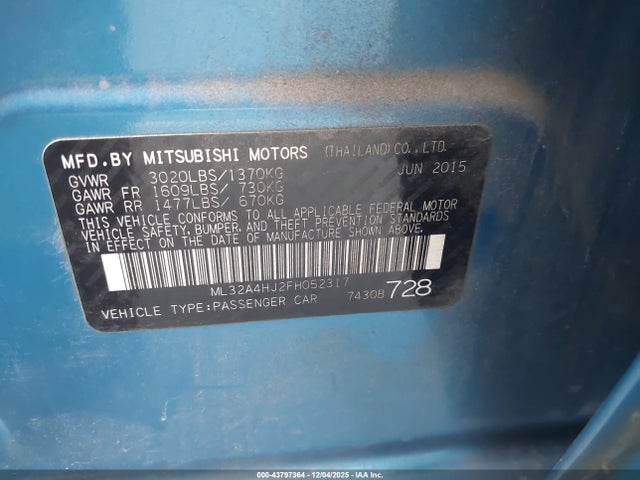 2015 MITSUBISHI MIRAGE ML32A4HJ2FH052317 Photo 8