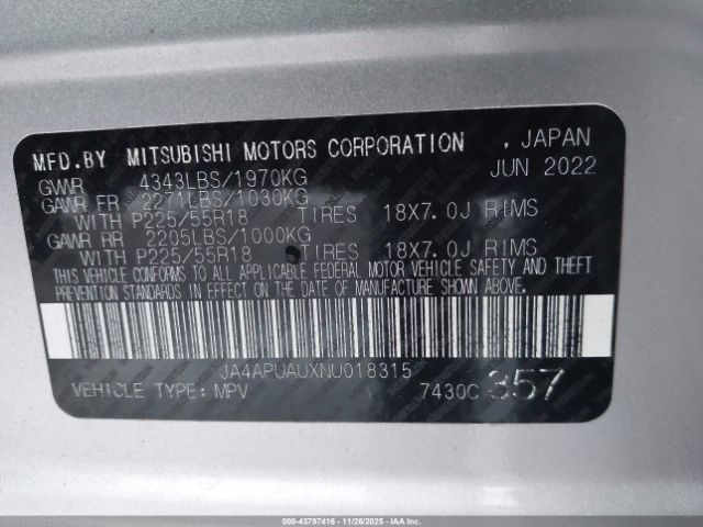 2022 MITSUBISHI OUTLANDER SPORT JA4APUAUXNU018315 Photo 8