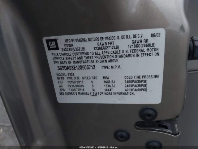 2002 BUICK RENDEZVOUS 3G5DA03E12S603712 Photo 8