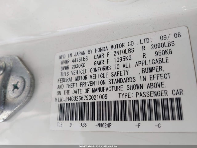 Продаж на аукціоні авто 2009 Acura Tsx, vin: JH4CU26679C021009, номер лоту: 43797496
