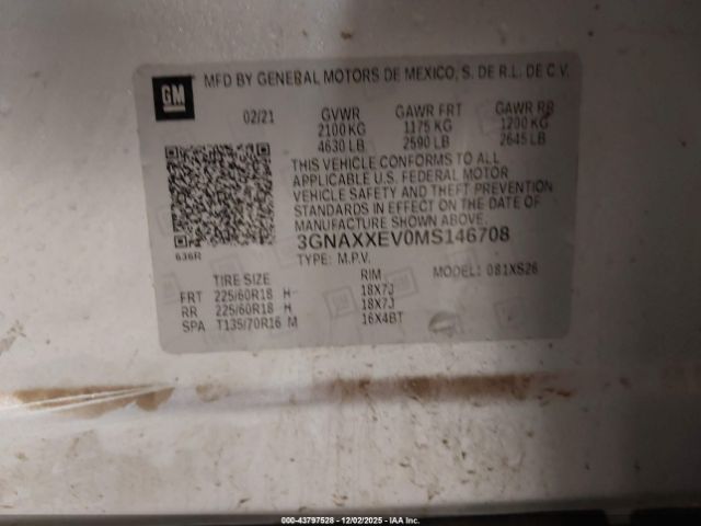 2021 CHEVROLET EQUINOX 3GNAXXEV0MS146708 Photo 8