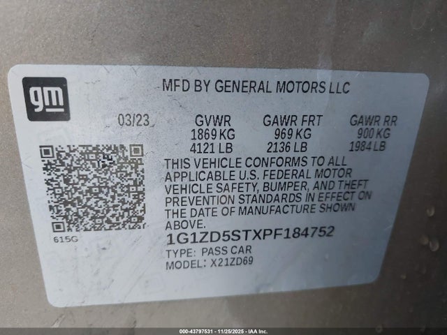 1G1ZD5STXPF184752 Chevrolet Malibu Fwd 1lt