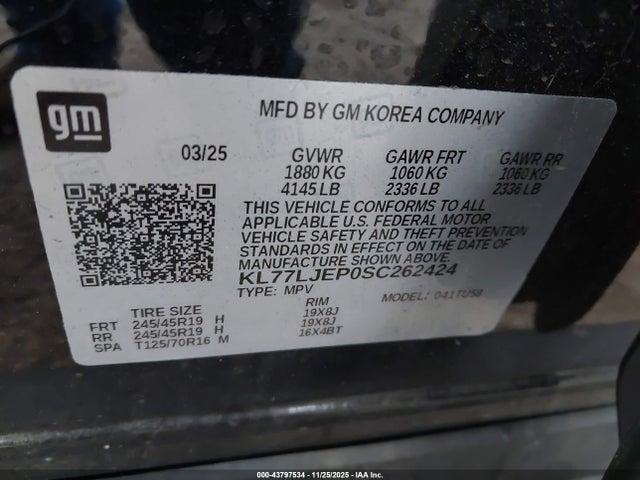 KL77LJEP0SC262424 Chevrolet Trax Fwd 2rs