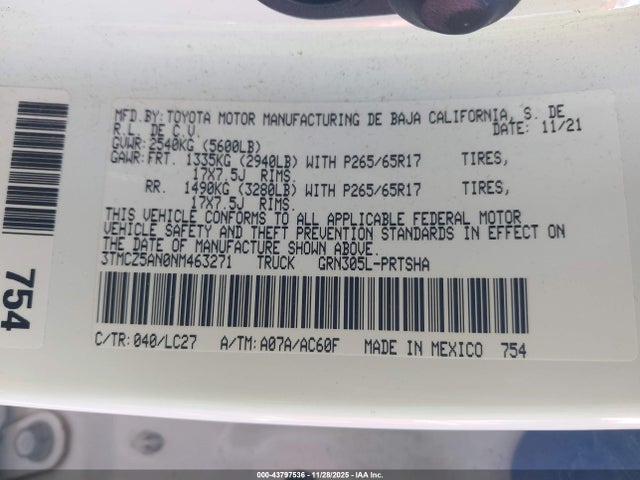 3TMCZ5AN0NM463271 Toyota Tacoma