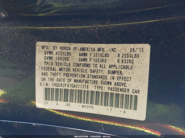 Honda Accord Ex-l 2016 1HGCR2F87GA011319 Image 9