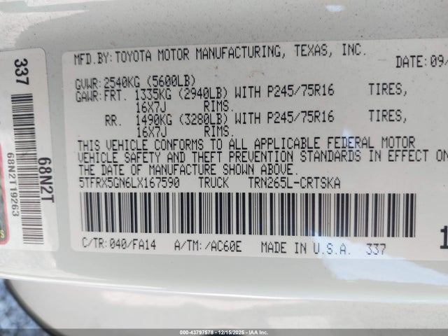 5TFRX5GN6LX167590 Toyota Tacoma Sr