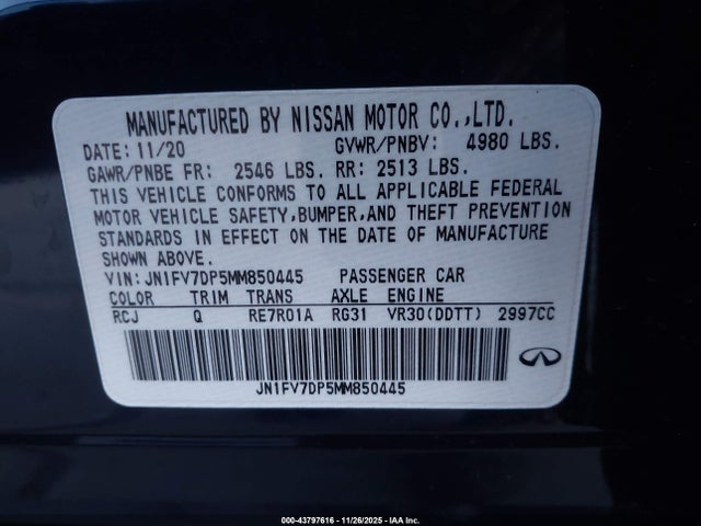JN1FV7DP5MM850445 Infiniti Q50 Red Sport 400