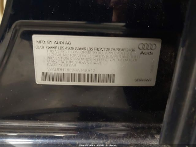 2008 AUDI A4 WAUDH78E08A148512 Photo 8