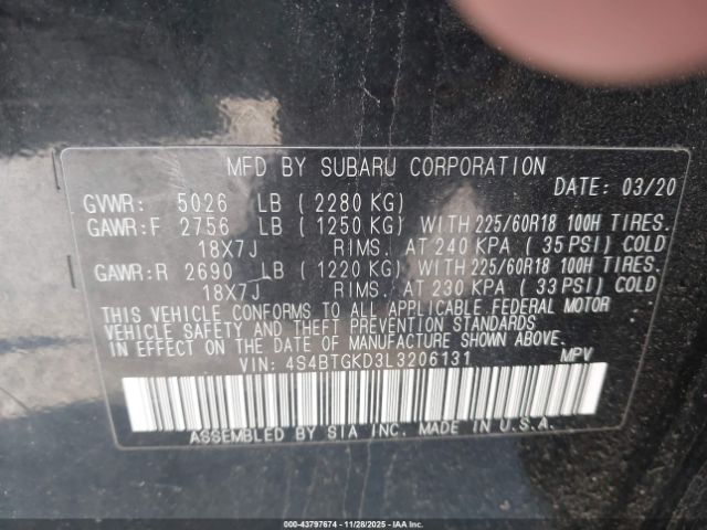 2020 SUBARU OUTBACK 4S4BTGKD3L3206131 Photo 8