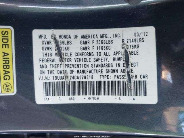 2012 ACURA TL 19UUA8F24CA028518 Photo 8