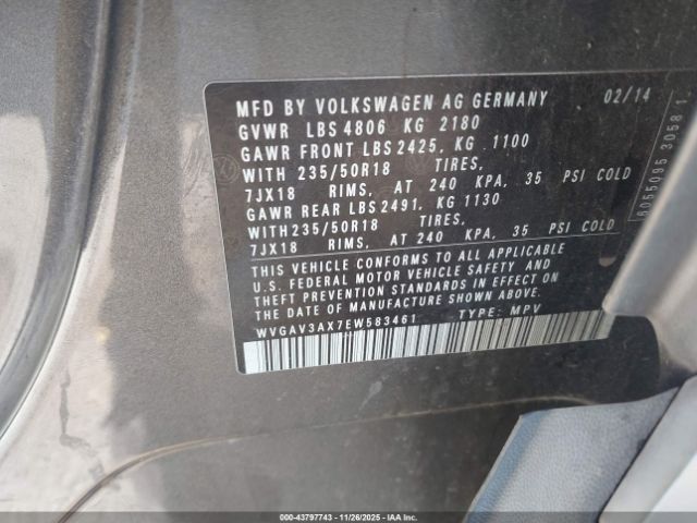 2014 VOLKSWAGEN TIGUAN WVGAV3AX7EW583461 Photo 8