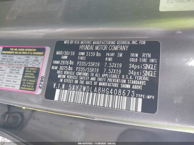 5XYZWDLA8HG408673 Hyundai Santa Fe Sport 2.0t Ultimate