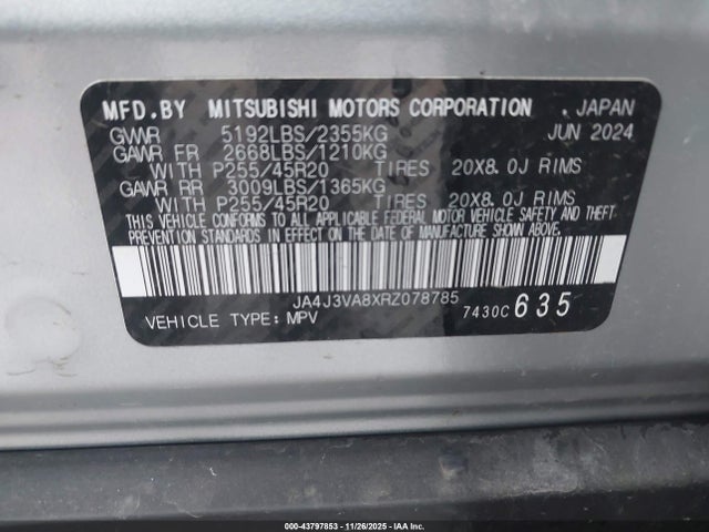 2024 MITSUBISHI OUTLANDER JA4J3VA8XRZ078785 Photo 8