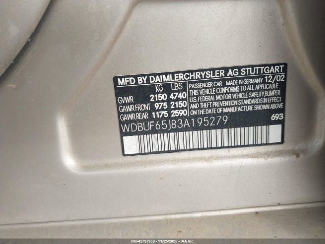 2003 MERCEDES-BENZ E 320 WDBUF65J83A195279 Photo 8