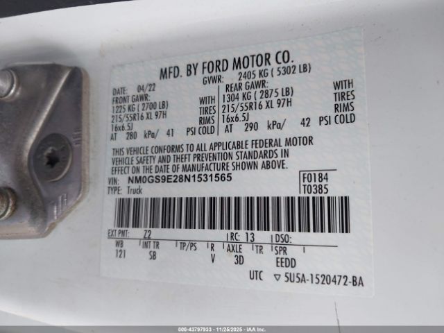 2022 FORD TRANSIT CONNECT NM0GS9E28N1531565 Photo 8