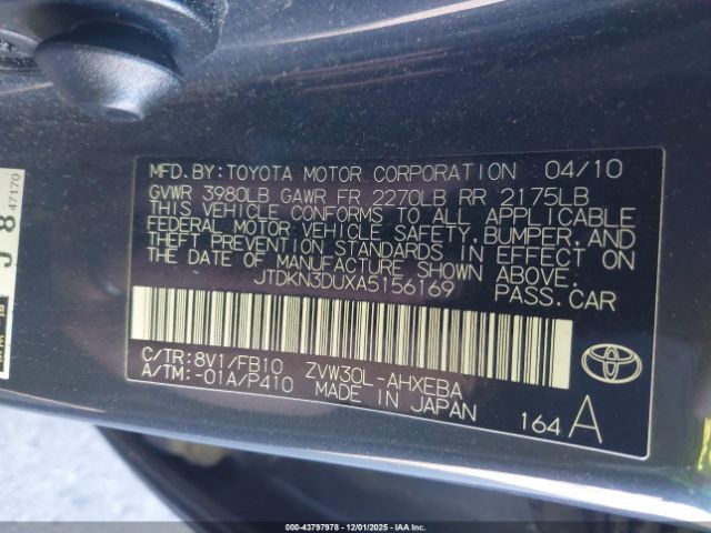 2010 TOYOTA PRIUS JTDKN3DUXA5156169 Photo 8