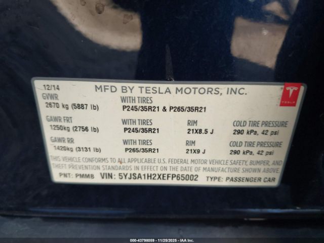 2014 TESLA MODEL S 5YJSA1H2XEFP65002 Photo 8