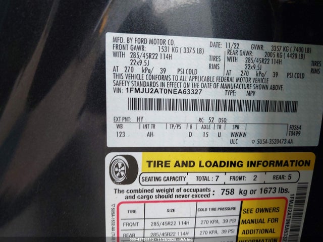1FMJU2AT0NEA63327 Ford Expedition Limited