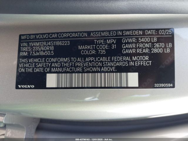 2025 VOLVO XC60 YV4M12RJ4S1186223 Photo 8