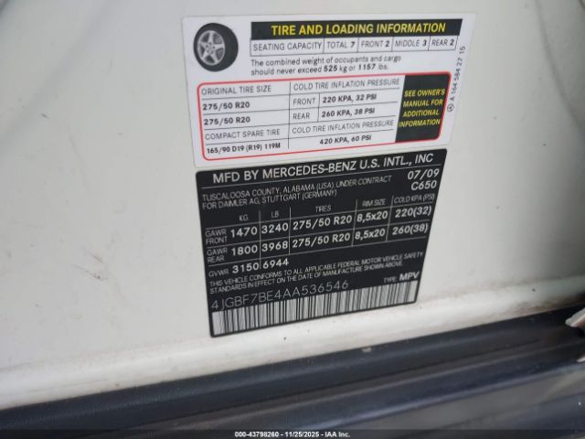 2010 MERCEDES-BENZ GL 450 4JGBF7BE4AA536546 Photo 8