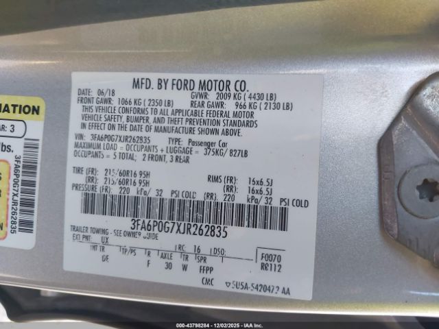 2018 FORD FUSION 3FA6P0G7XJR262835 Photo 8