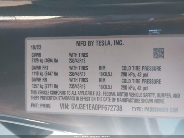 2023 TESLA MODEL 3 5YJ3E1EA0PF672738 Photo 8