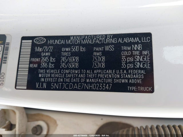 2022 HYUNDAI SANTA CRUZ 5NTJCDAE7NH023347 Photo 8