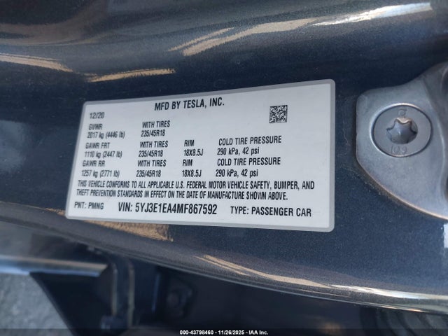 2021 TESLA MODEL 3 5YJ3E1EA4MF867592 Photo 8