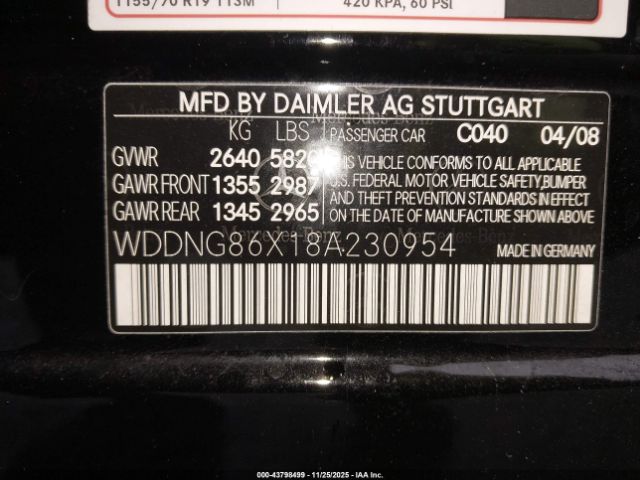 2008 MERCEDES-BENZ S 550 WDDNG86X18A230954 Photo 8