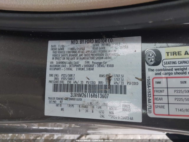 2006 LINCOLN ZEPHYR 3LNHM26116R613607 Photo 8