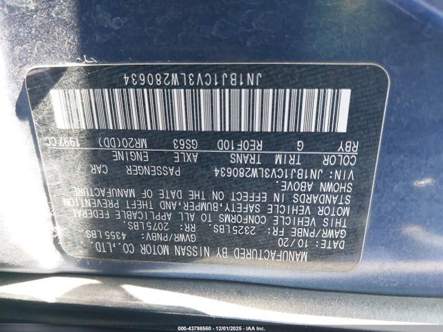 JN1BJ1CV3LW280634 Nissan Rogue Sport S Fwd Xtronic Cvt