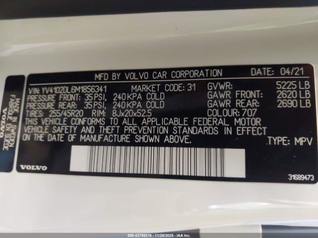 2021 VOLVO XC60 YV4102DL6M1856341 Photo 8