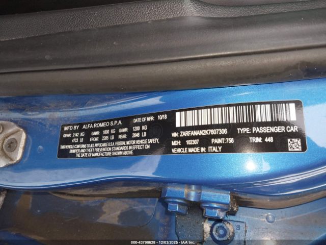 2019 ALFA ROMEO GIULIA ZARFANAN2K7607306 Photo 8