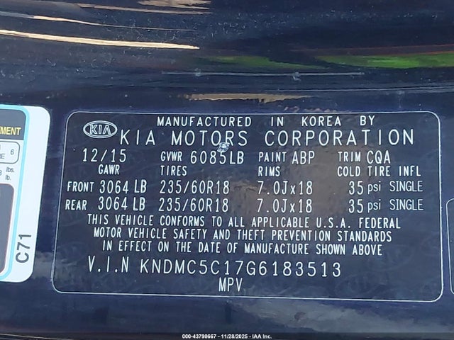 KIA SEDONA EX 2016 KNDMC5C17G6183513 Image 9