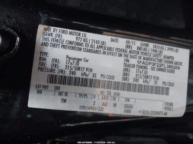 2015 FORD FOCUS 1FADP3F22FL385209 Photo 8