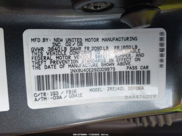 2009 TOYOTA COROLLA 1NXBU40E29Z009879 Photo 8