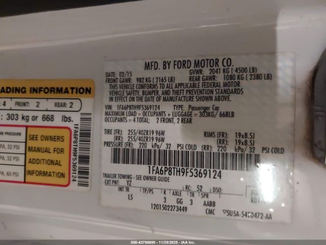 2015 FORD MUSTANG 1FA6P8TH9F5369124 Photo 8