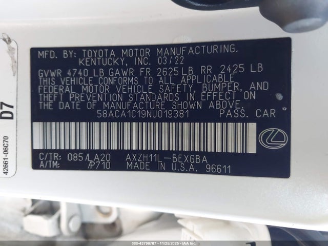 2022 LEXUS ES 300H 58ACA1C19NU019381 Photo 8