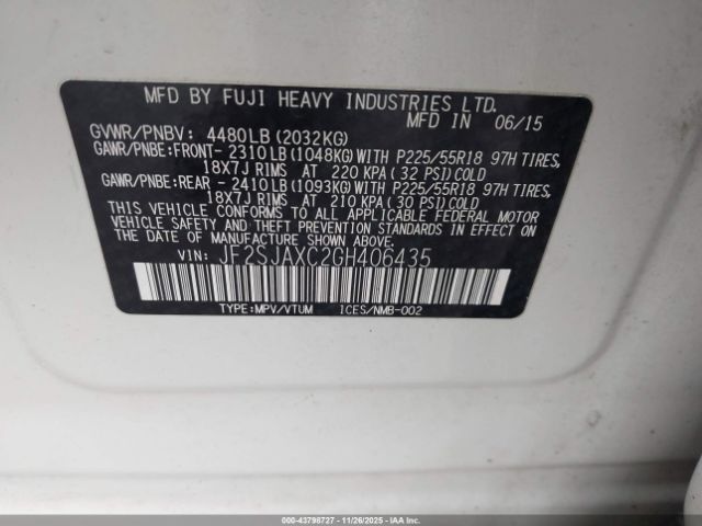 2016 SUBARU FORESTER JF2SJAXC2GH406435 Photo 8