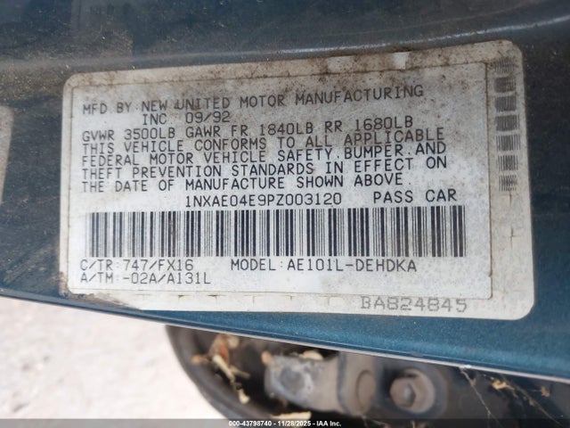 1993 TOYOTA COROLLA 1NXAE04E9PZ003120 Photo 8