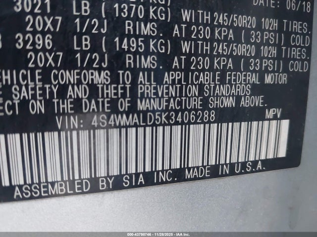 4S4WMALD5K3406288 Subaru Ascent Limited