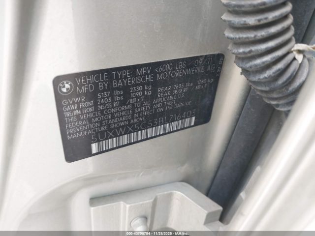 2011 BMW X3 5UXWX5C53BL716403 Photo 8