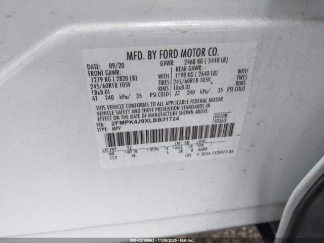 2020 FORD EDGE 2FMPK4J9XLBB31724 Photo 8