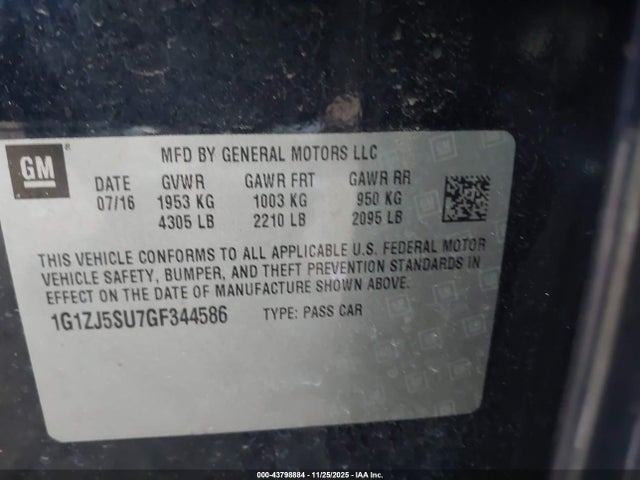 1G1ZJ5SU7GF344586 Chevrolet MALIBU HYBRID