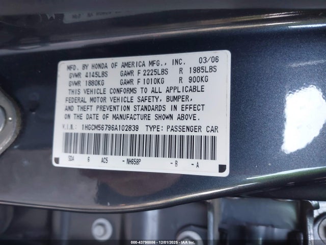 2006 HONDA ACCORD SDN 1HGCM56796A102839 Photo 8