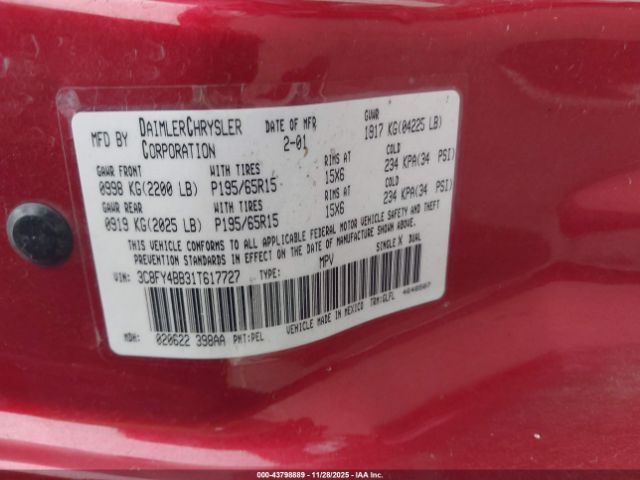 2001 CHRYSLER PT CRUISER 3C8FY4BB31T617727 Photo 8