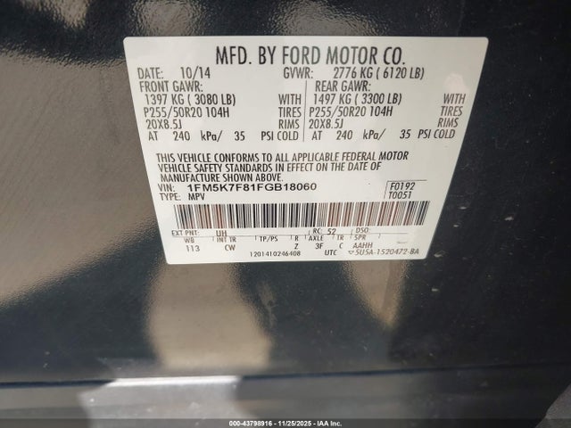 1FM5K7F81FGB18060 Ford Explorer Limited