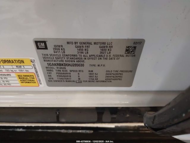 2017 BUICK ENCLAVE 5GAKRBKD6HJ285630 Photo 8